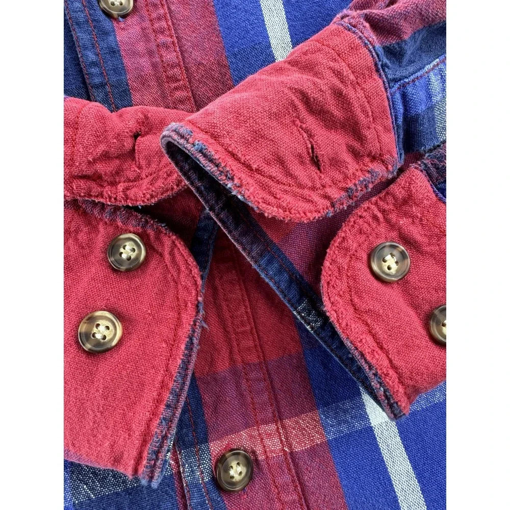 VTG 90s American‎ Eagle Men's Sz M Denim Button-Up Shirt Plaid Cotton Grunge Y2K